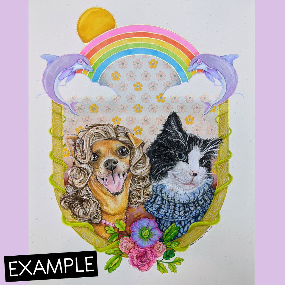 Double Custom Pet Portrait on Paper